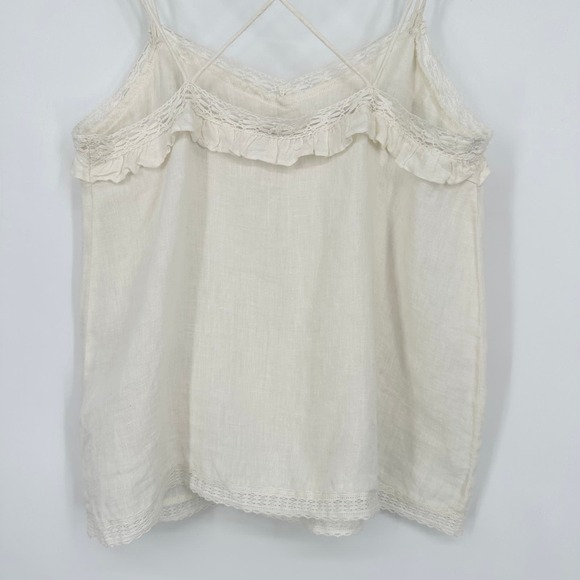 ZARA 100% Linen Cami Ruffle Lace Sleeveless Strappy V neck Tank Top, White - Picture 11 of 13